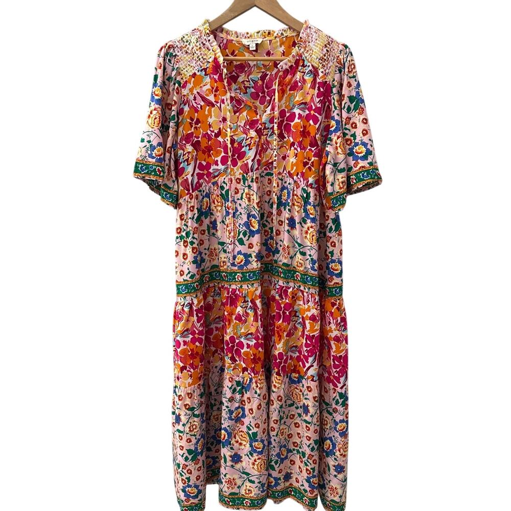 Umgee Mixed Floral Print Tiered Sundress Multicolor Size Large - Picture 4 of 10